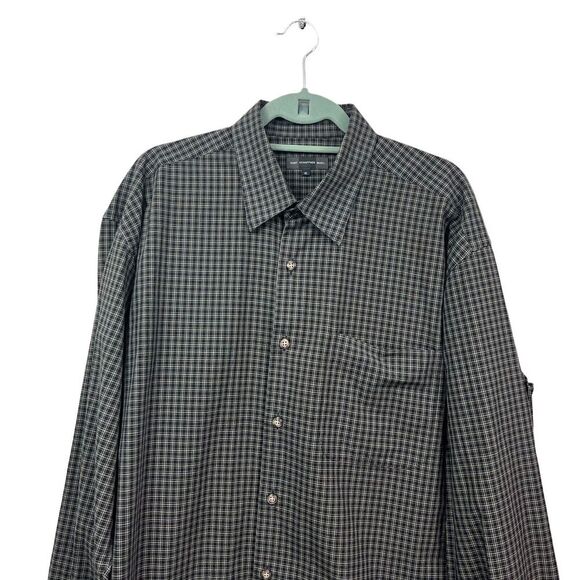 Hart Schaffner Marx Plaid Shirt Button Up Long Sleeve Gray Men XL Made in Italy - Picture 2 of 6